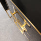 Black Glass Designer Side Tables – Set of 2 with Brass Details