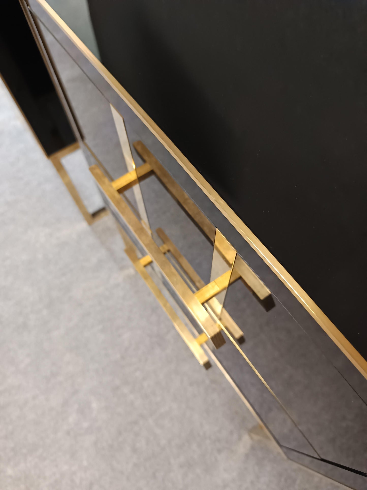 Black Glass Designer Side Tables – Set of 2 with Brass Details