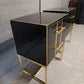 Black Glass Designer Side Tables – Set of 2 with Brass Details