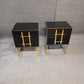 Black Glass Designer Side Tables – Set of 2 with Brass Details
