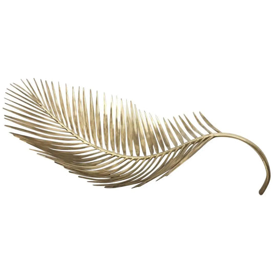 Large Hand-Cast Brass Palm Tree Leaf Sculpture, Decorative Bowl