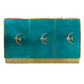 Bespoke Italian Art Deco Brass & Emerald Blue-Green Art Glass 9-Drawer Dresser Sideboard