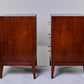 Pair of wooden speakers on a gray background