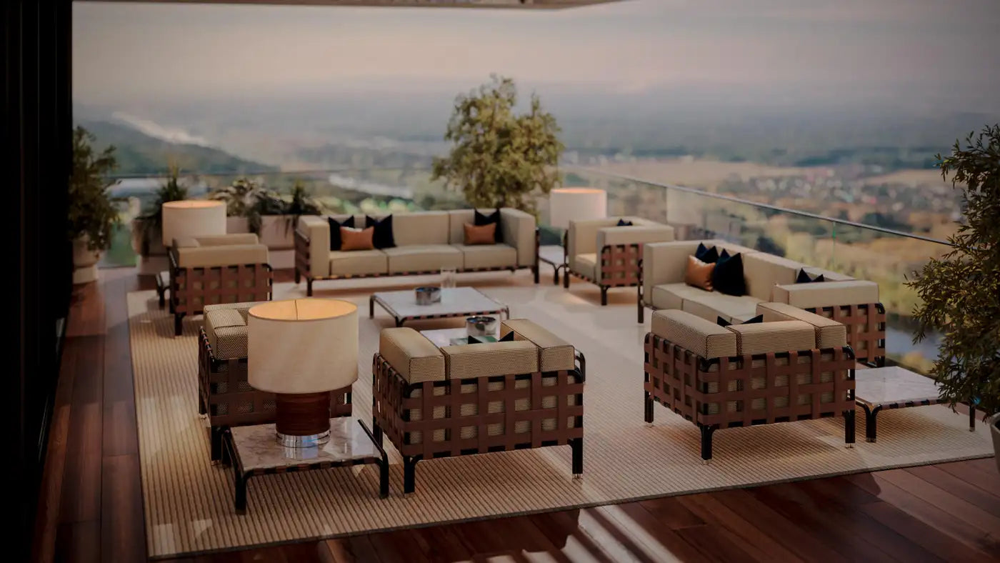 Durable Outdoor Sofa with Waterproof Fabric and Leather Details