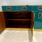Bespoke Italian Metallic Emerald Blue Glass & Brass Dresser Sideboard