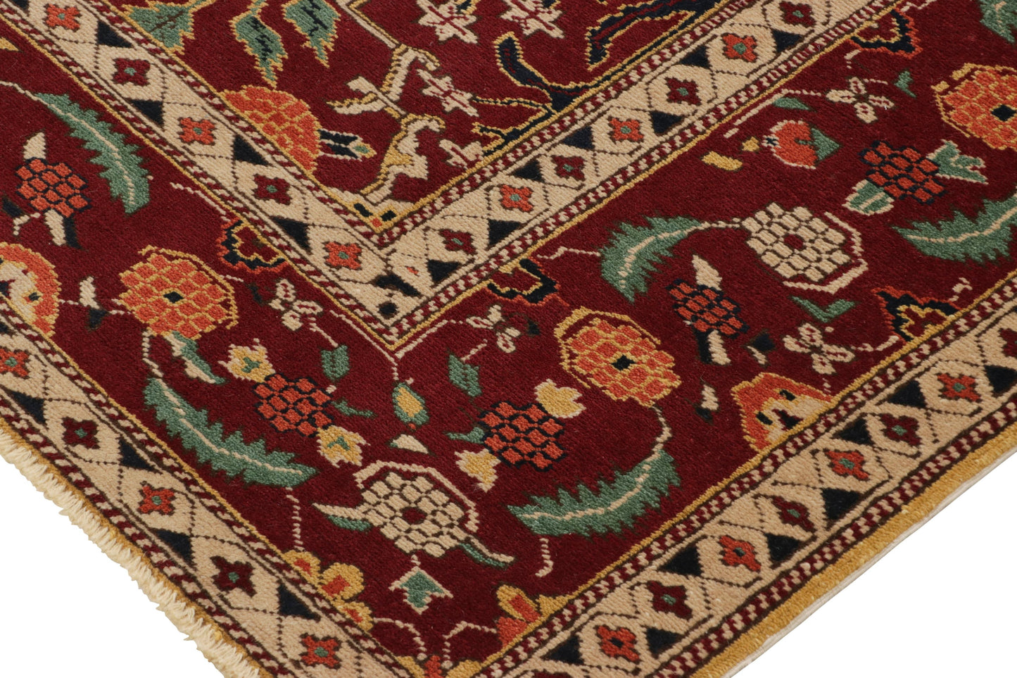 Agra Style Wool Rug – Red & Green Trellis Floral Pattern 178 x 224 cm
