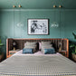 Cupid Bed in Black American Walnut & Velvet with Integrated Bedside Table