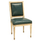 Chair with green leather seat and backrest on a white background
