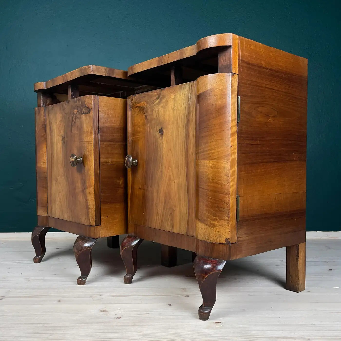 Antique wood nightstand, Italy, 1940s, Set of 2