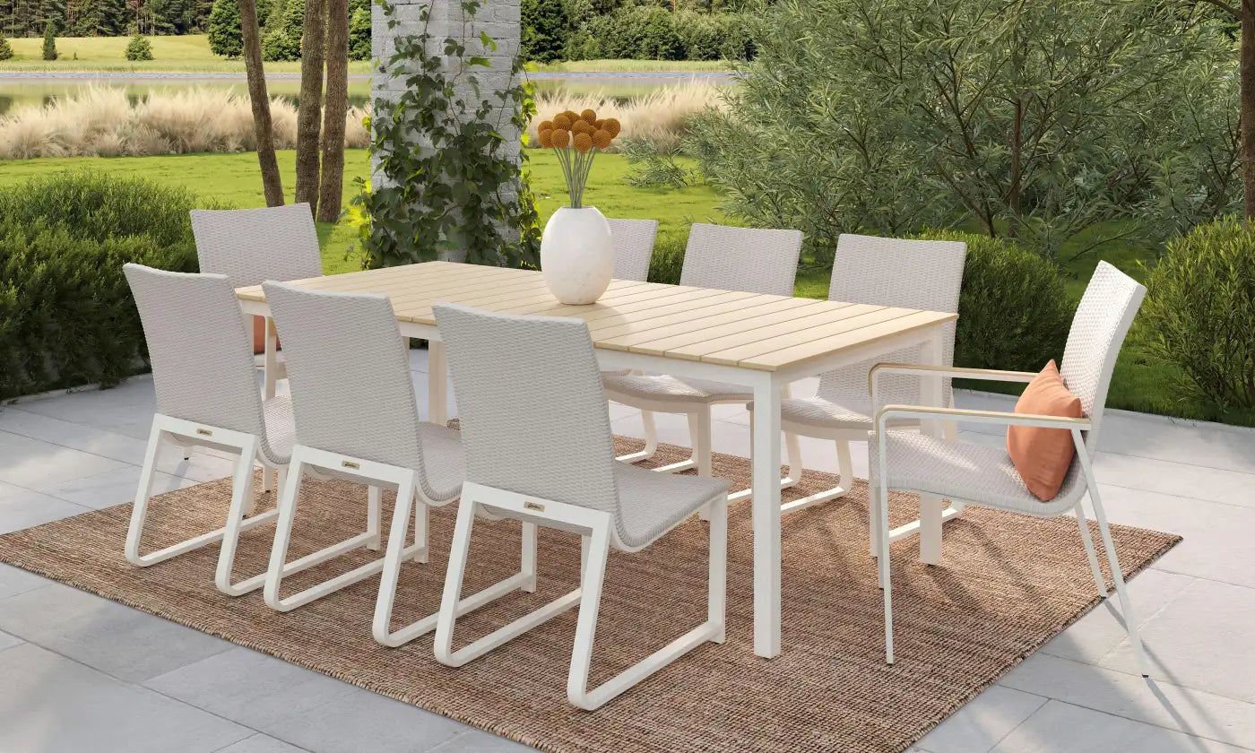 9 Piece Cast Aluminum and Weave Table and Chairs Set