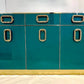 Bespoke Italian Metallic Emerald Blue Glass & Brass Dresser Sideboard