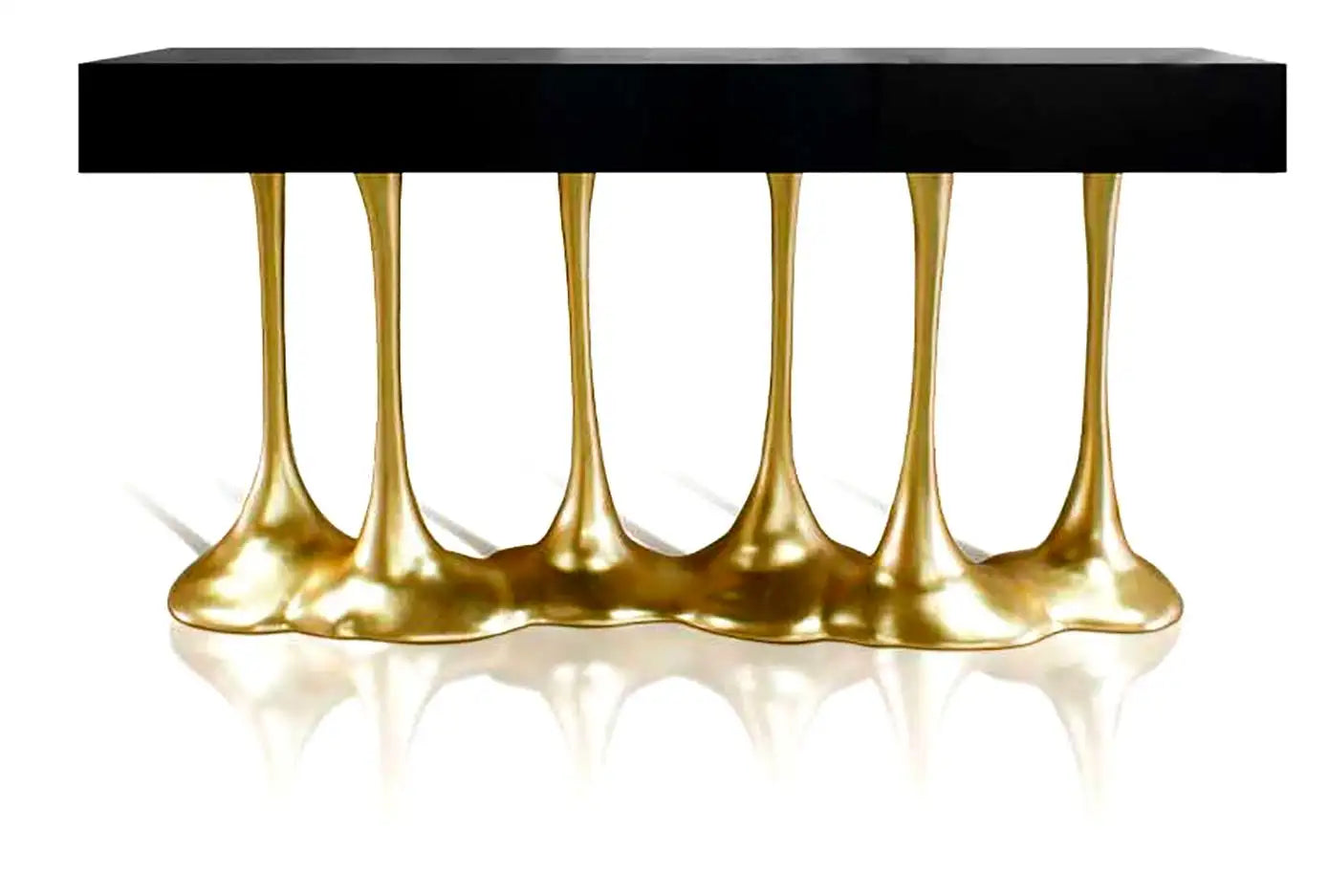 Sculptural and Luxurious "Argos" Futuristic Console Table in Black and Gold