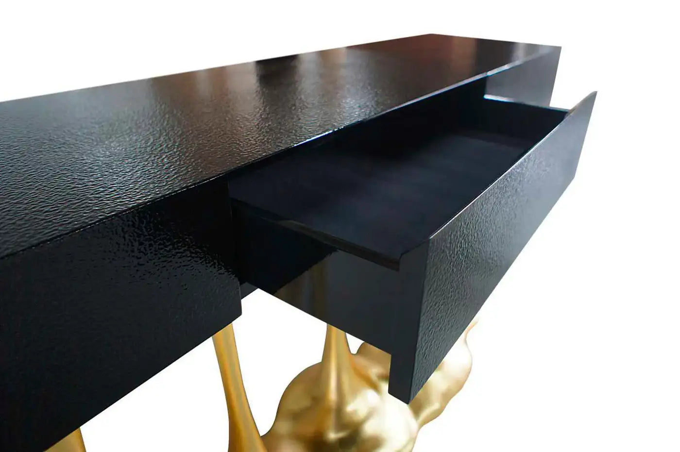 Sculptural and Luxurious "Argos" Futuristic Console Table in Black and Gold