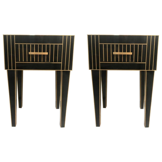 Mirrored Nightstand – Black Mirror with Chrome Accents
