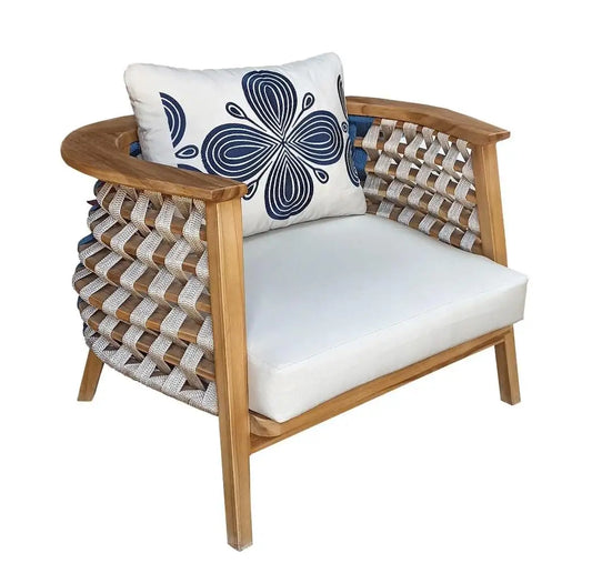 Outdoor Woven Rope Armchair in Solid Teak