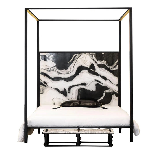 Decorative chair with black and white marble pattern on a white background