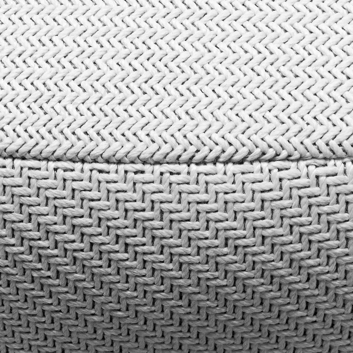 Close-up of a textured gray fabric with a basketweave pattern