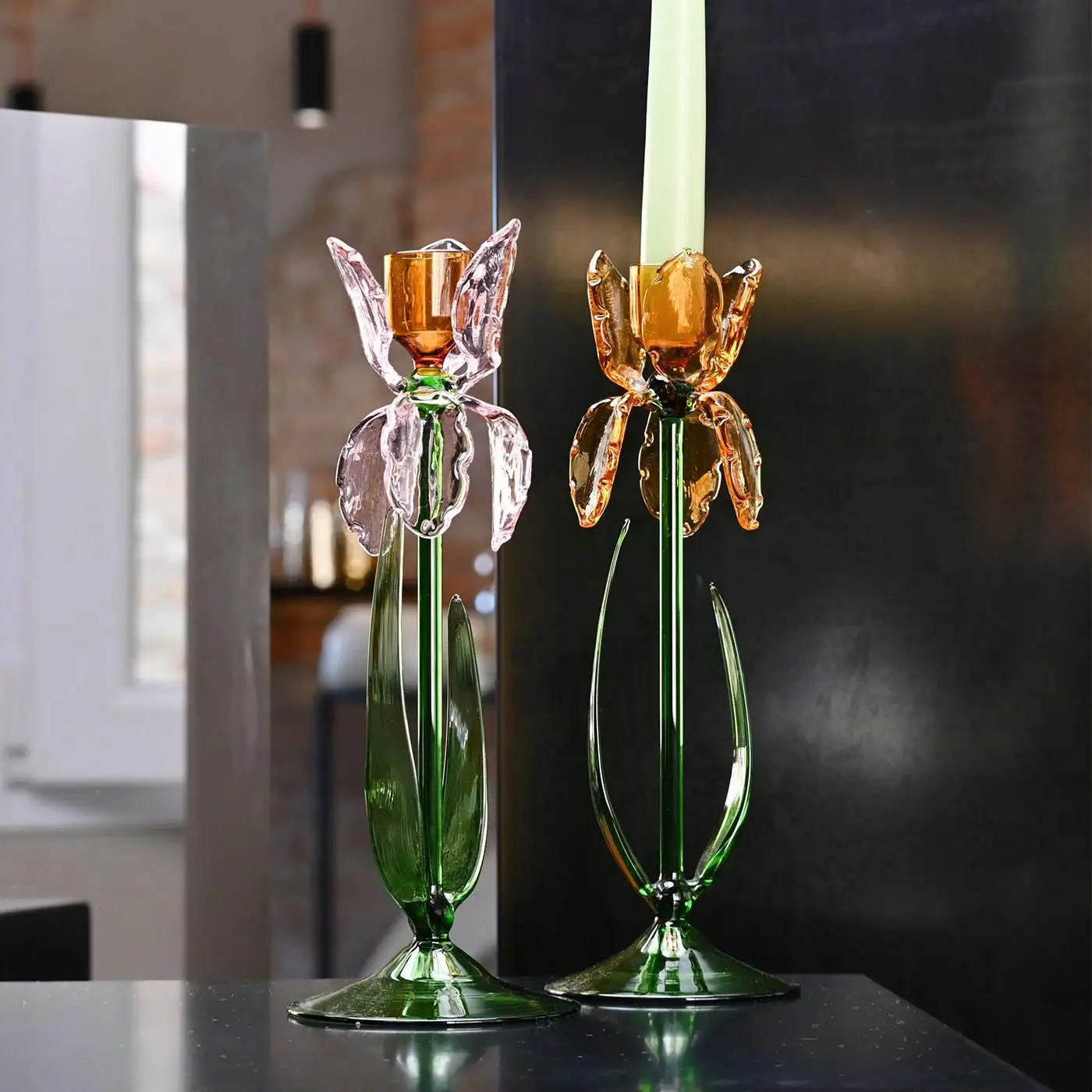 Iris Pink Glass Candleholder