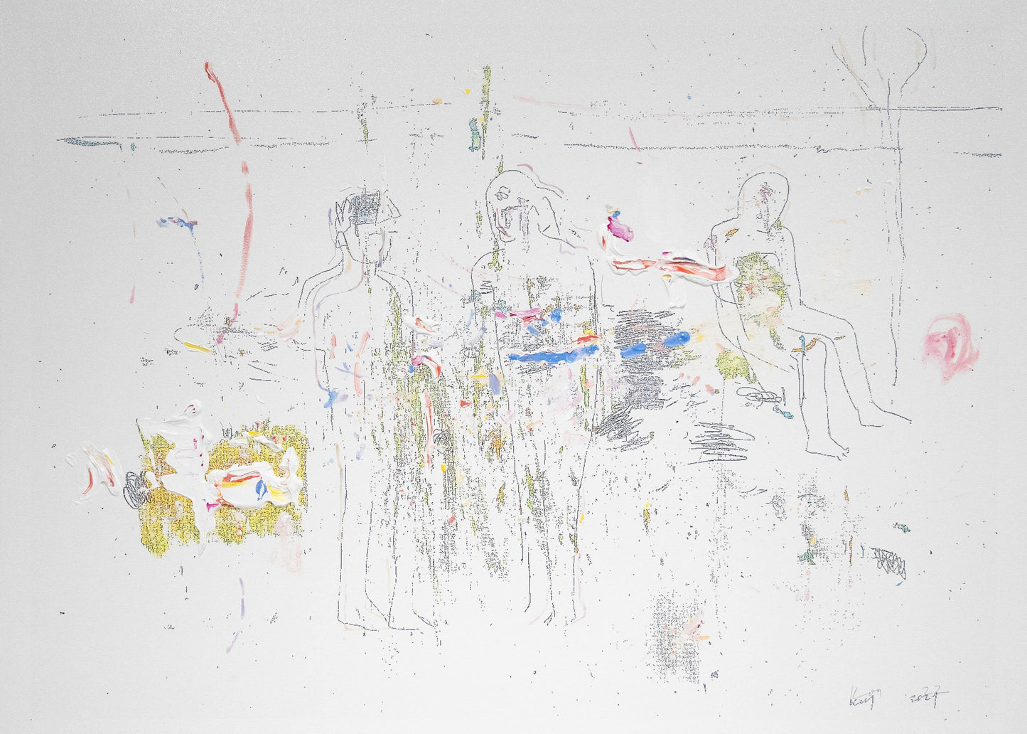 Contemporary Acrylic & Watercolor on Canvas – Various States N1