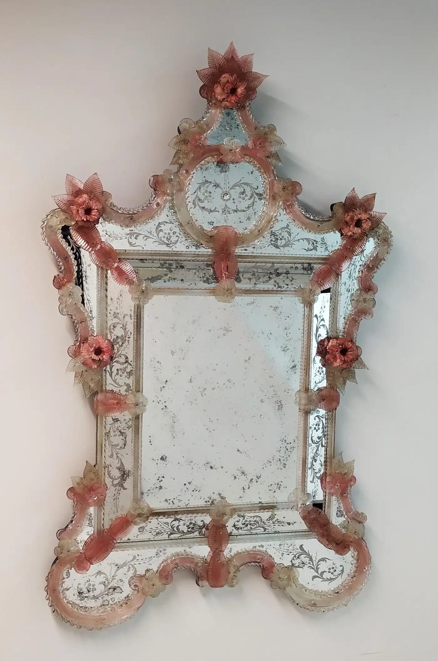 Venetian Mirror in Murano Glass Reproduction of Antique Mirror