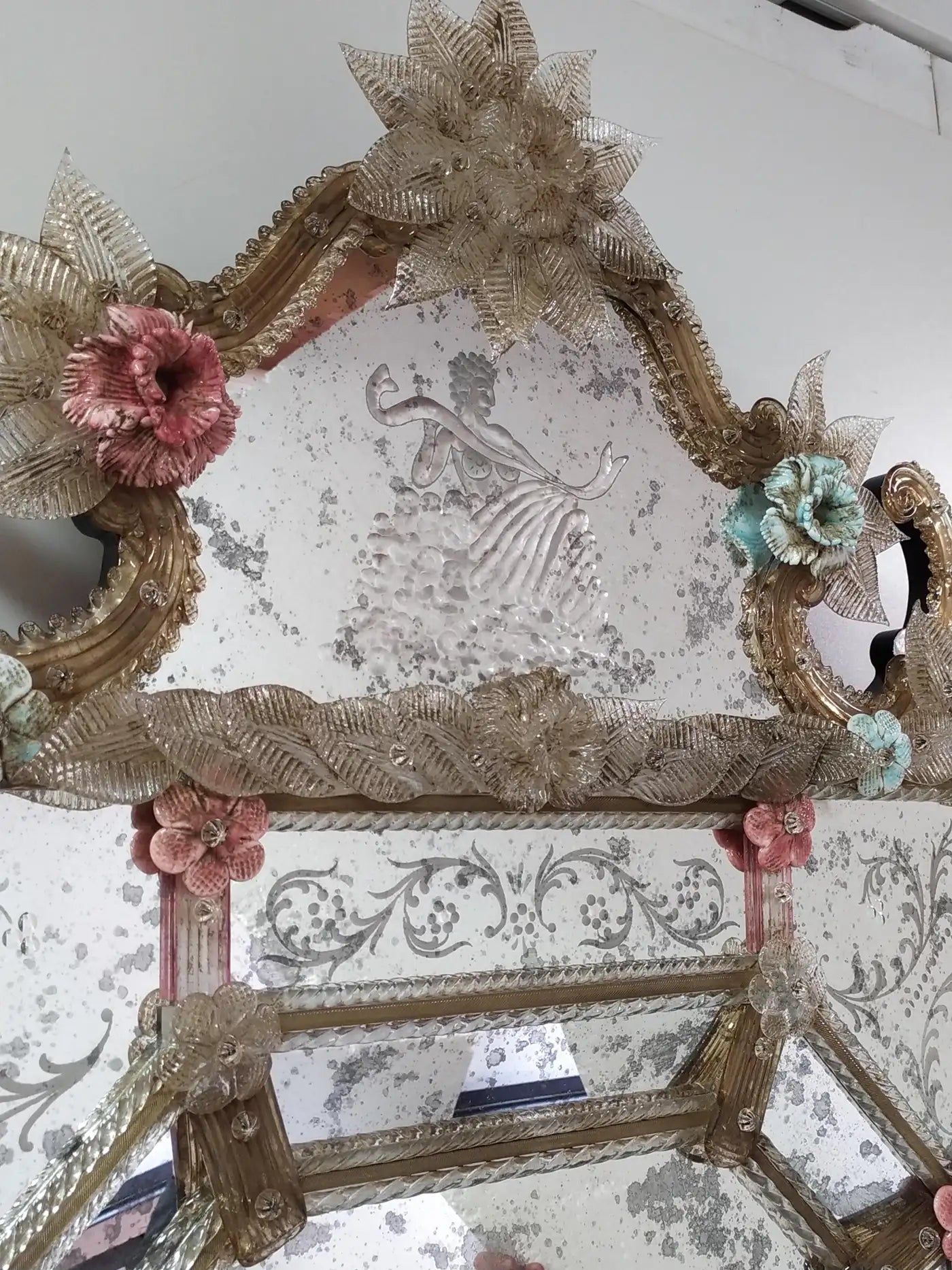 Venetian Mirror in Murano Glass Reproduction of Antique Mirror