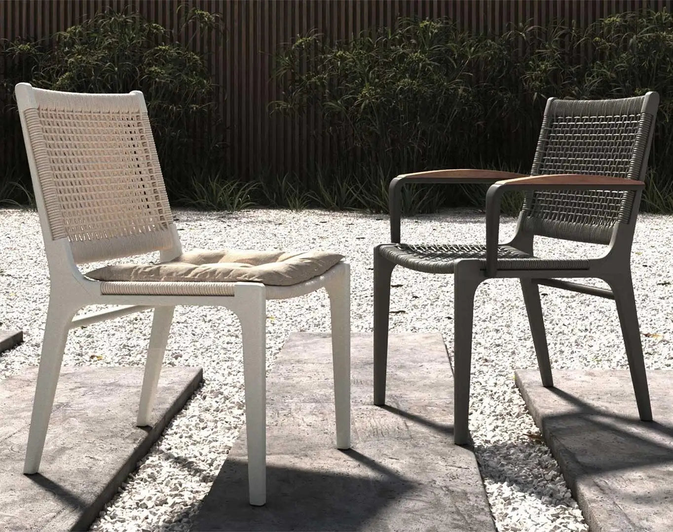 Outdoor Dining Chair with Armrests & Rope Detailing / Set of 6