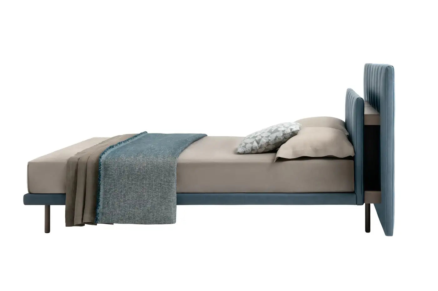 Extra Large Bed with Single Springingin in Grey Upholstery