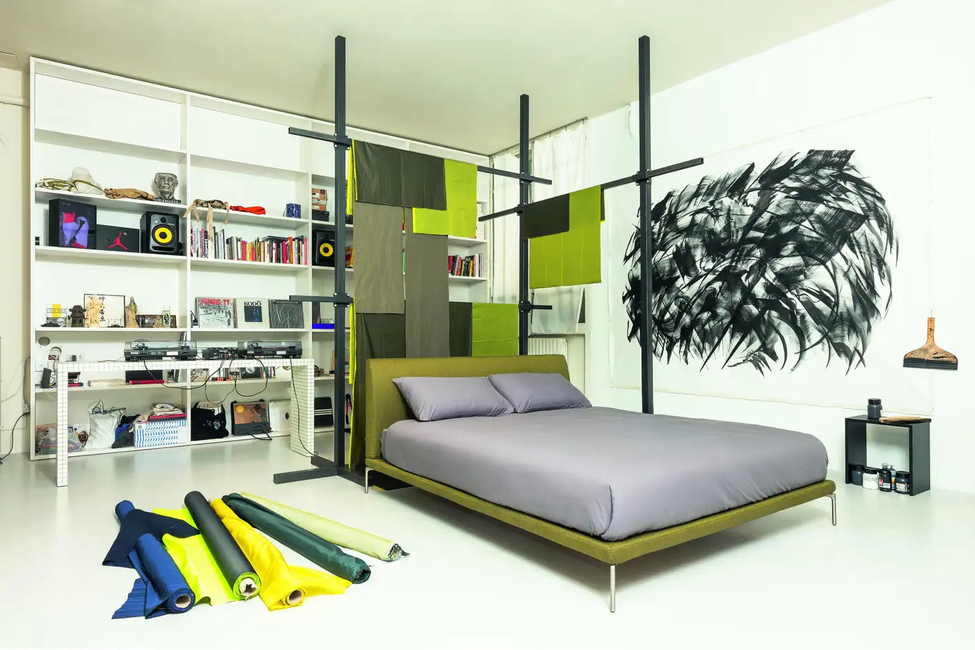 Queen Size Talamo Bed with Single Springing in Grey Upholstery