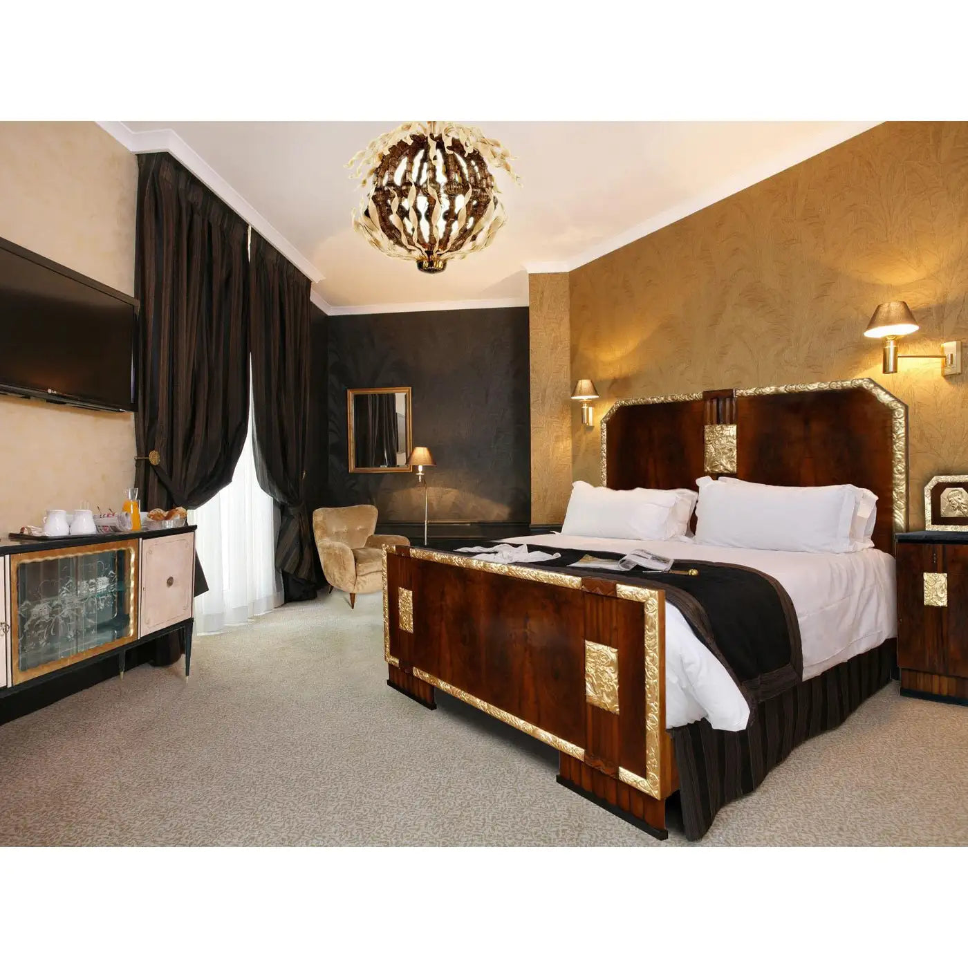 Art Deco Double Bed & Nightstands by Atelier Varedo, Attributed to Gino Maggioni
