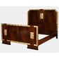 Decorative wooden bed with gold accents on a white background