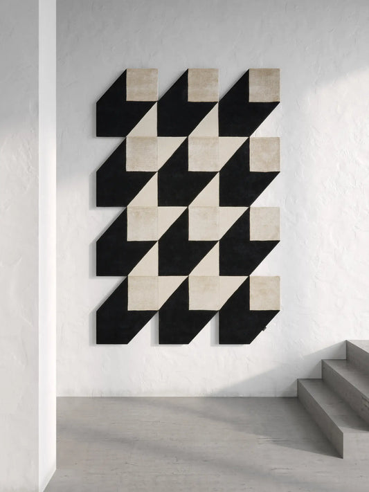 Monochrome Cube-Pattern Wool & Lyocell Rug