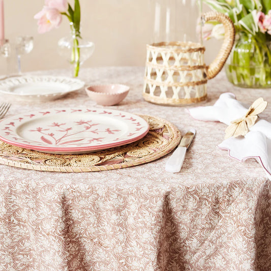 Pink Rosebud Printed Cotton Tablecloth – 150 x 300 cm