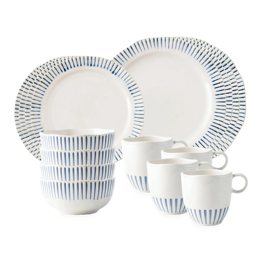 Sitio Stripe 16-Piece Place Setting (Indigo Blue)