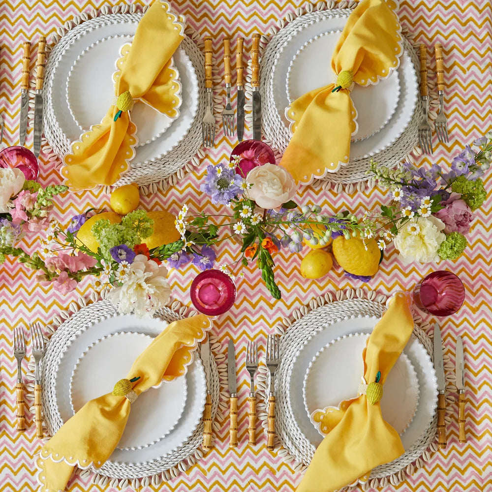 Capri Yellow and Pink Hand Block Printed Cotton Tablecloth – 150 x 300 cm
