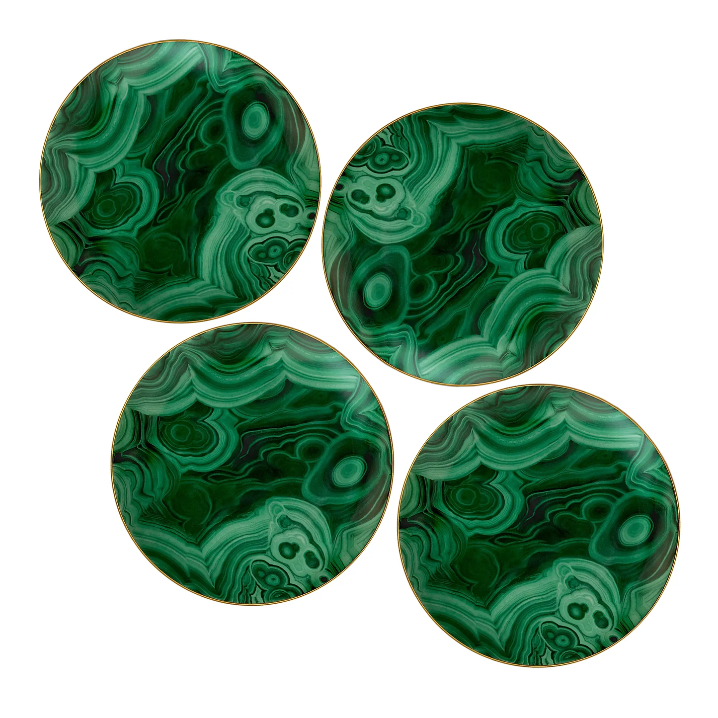 Malachite 4-Piece 24K Gold-Trimmed Dessert Plate Set