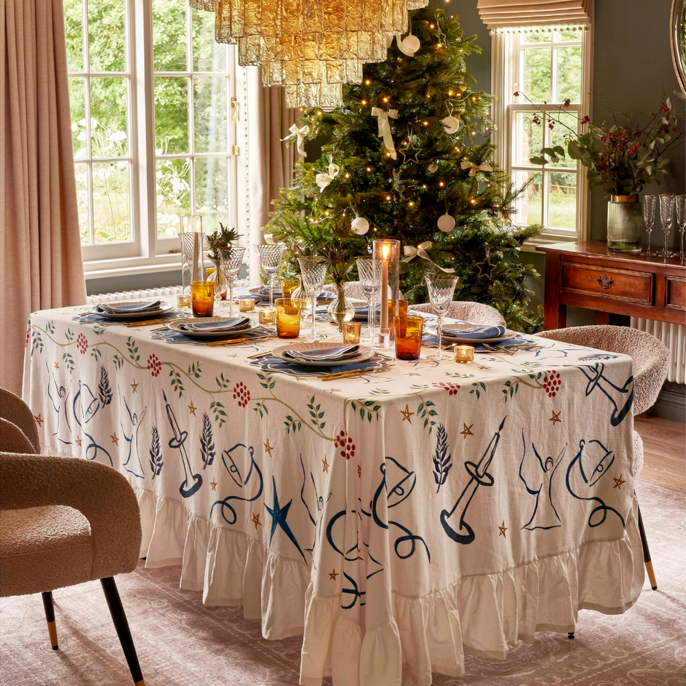 Festive Handpainted Tablecloth – 180 x 335 cm