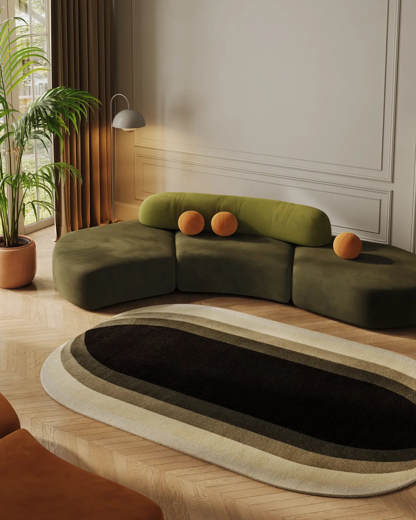 Green Geometric Textured Wool Rug