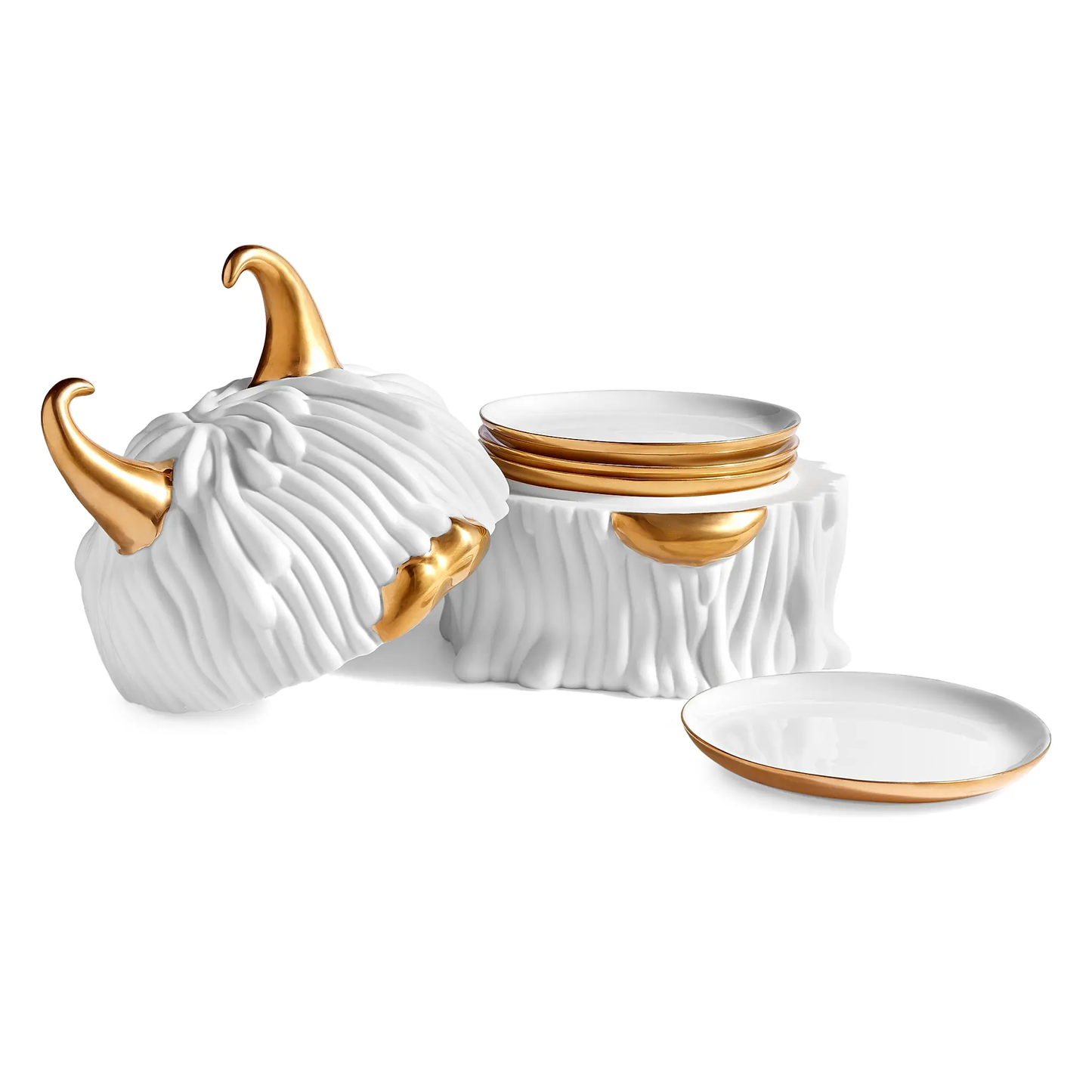 Haas Lynda 5-Piece 24K Gold & Porcelain Box & Plate Set