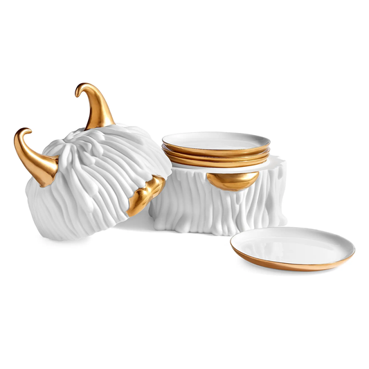 Haas Lynda 5-Piece 24K Gold & Porcelain Box & Plate Set