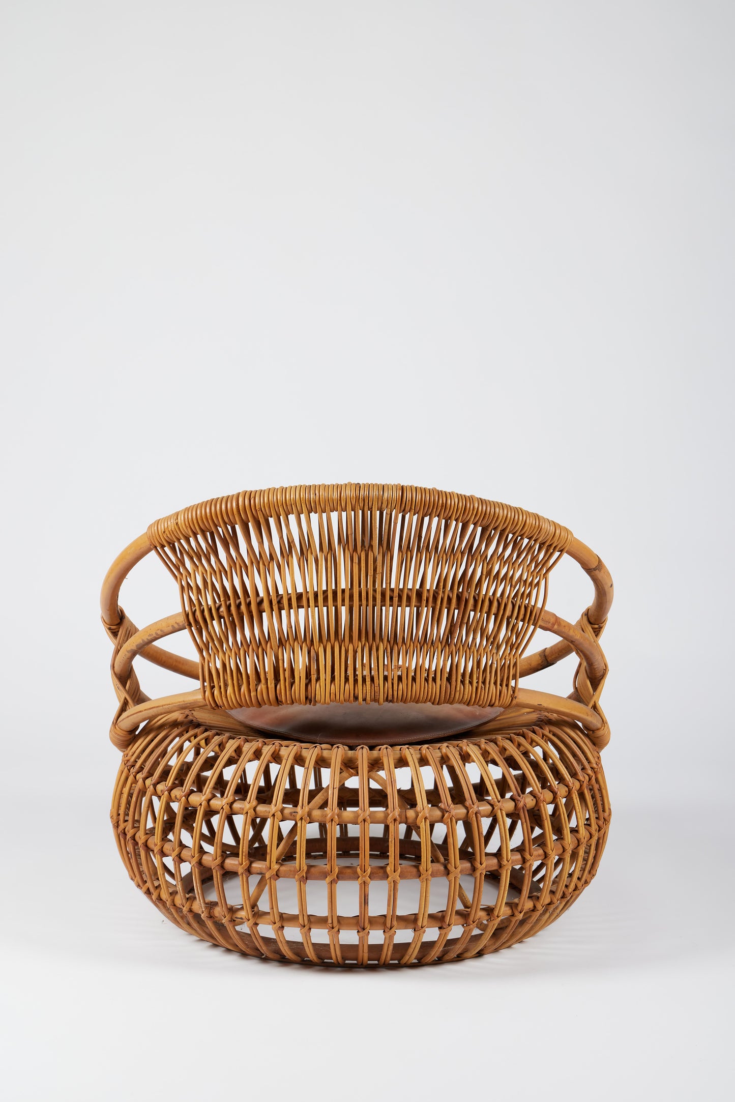 Mid-Century Modern Rattan Outdoor Lounge Chair & Ottoman Set – 1956 Bonacina Design