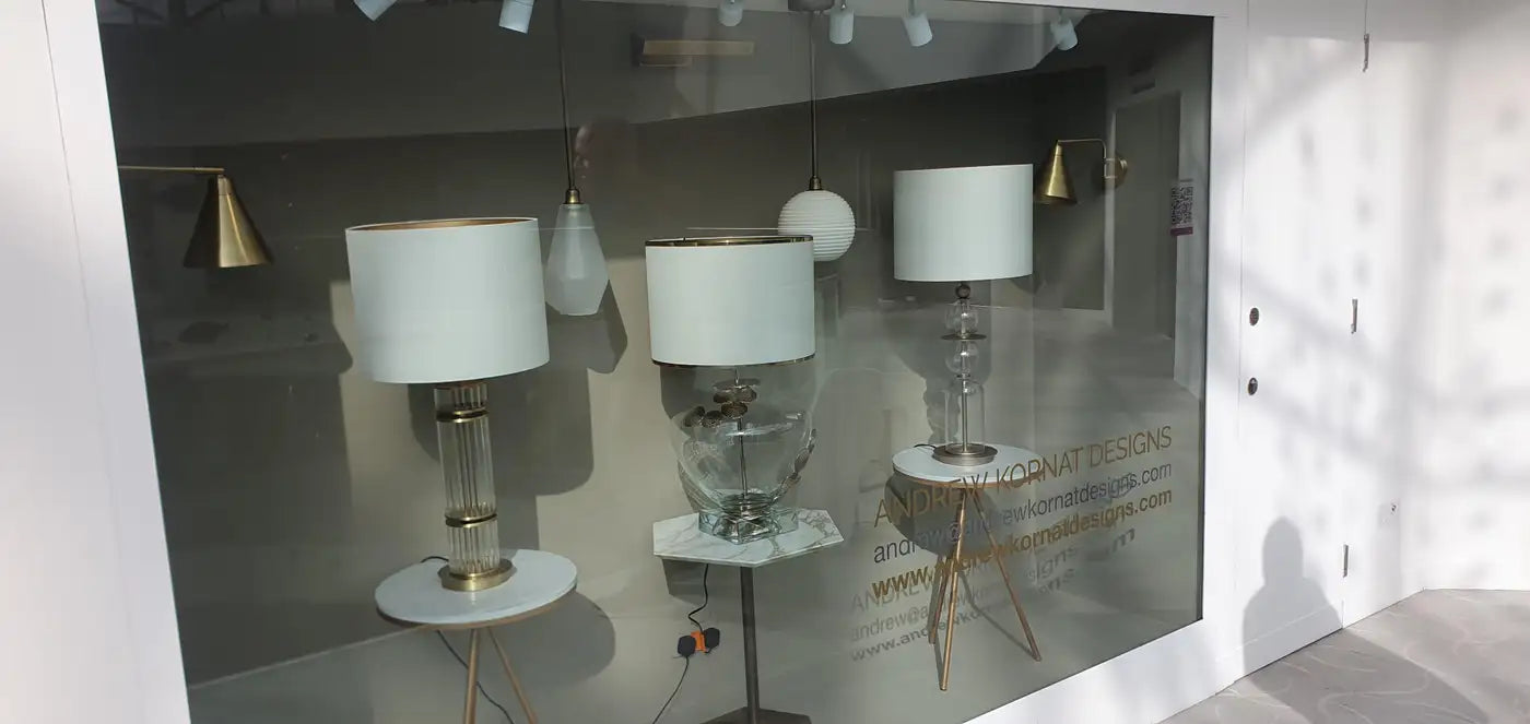 Column Lamp hand made of Reeded Glass and Antique Brass