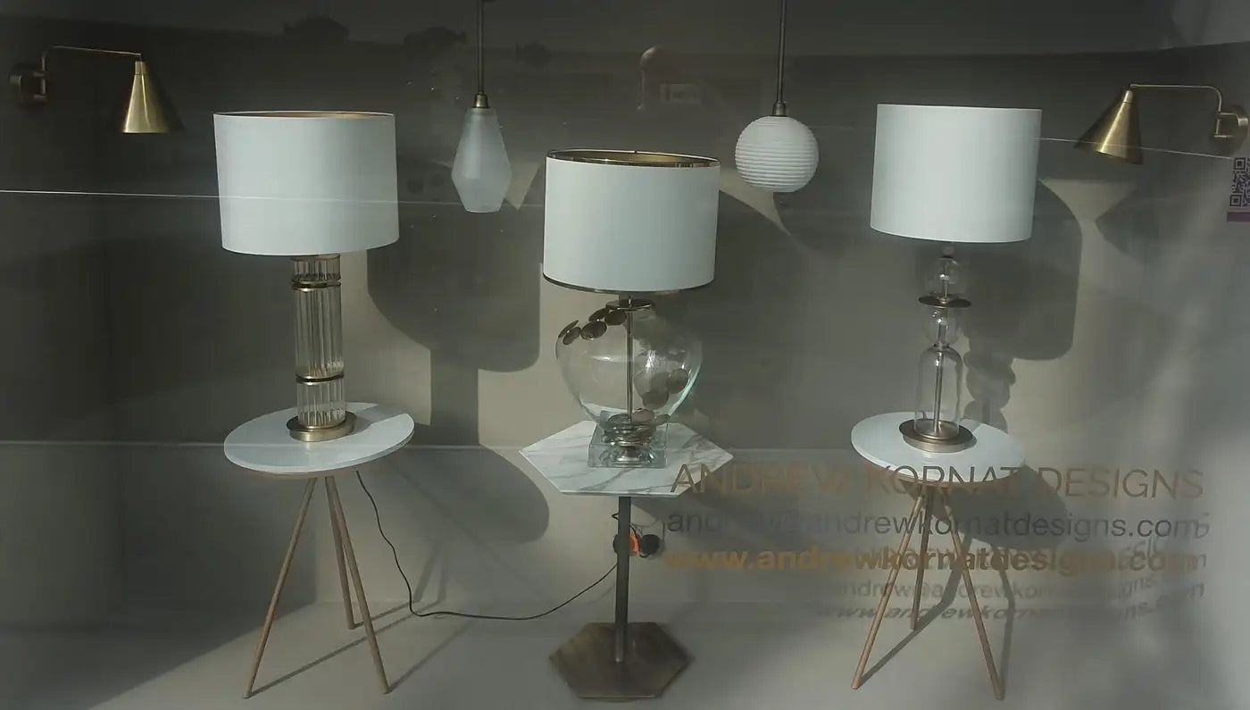 Column Lamp hand made of Reeded Glass and Antique Brass