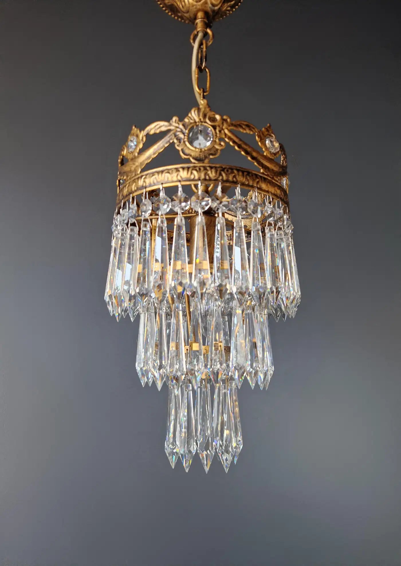 Small Crystal Chandelier Ceiling Light Look Antique Hallway