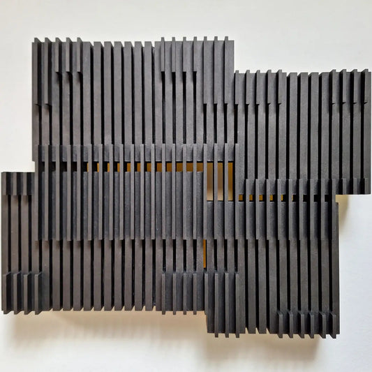 Symphonie verticale III modern grey black architectural painting relief 2025