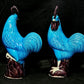 Pair of Old Blue Glazed Chinese Ceramic Rooster Figures