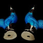 Pair of Old Blue Glazed Chinese Ceramic Rooster Figures