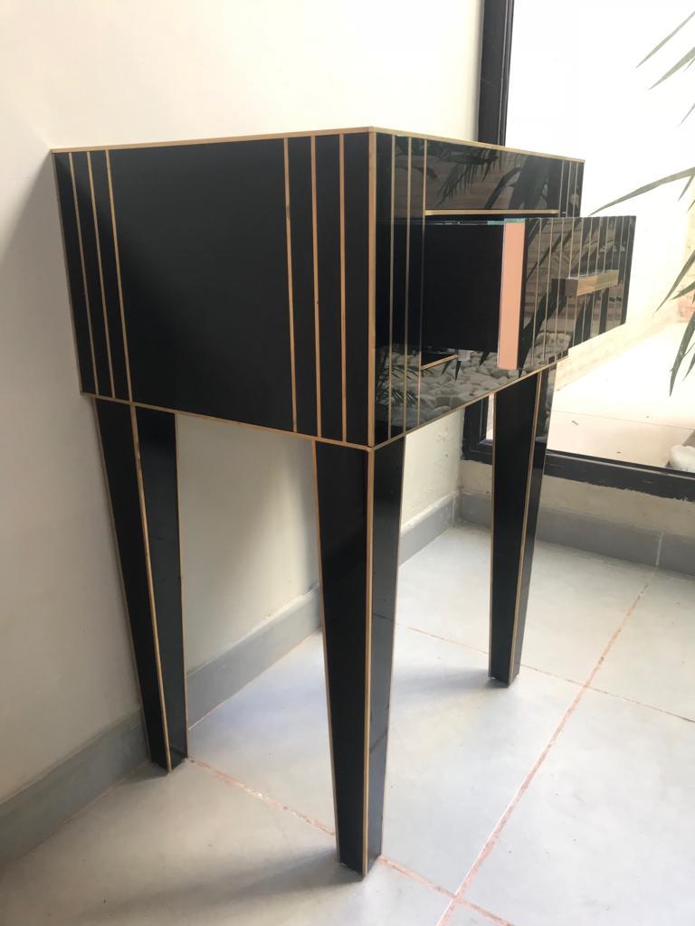 Mirrored Nightstand – Black Mirror with Chrome Accents