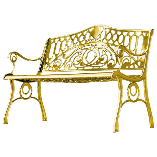 Gold ornate bench on a white background