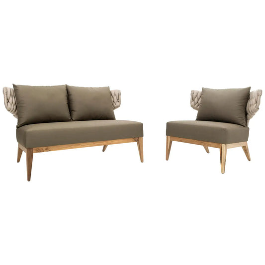 Outdoor Lounge Set with Loveseat and Chair in Olive Green