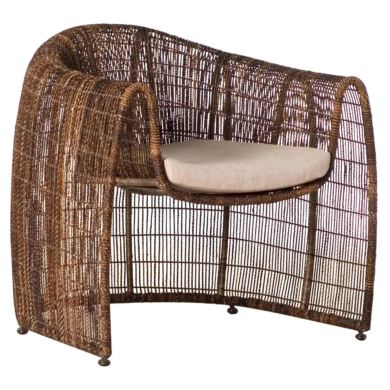 Wicker chair with a cushion on a white background
